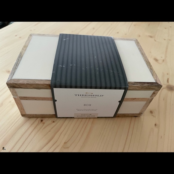 Wood trimmed box with resin inlay